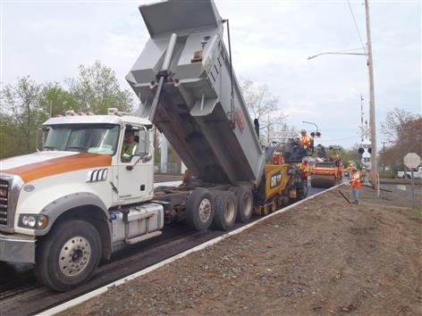 Paving activity at the East Barber Street railroad crossing in Windsor. (April 2018)