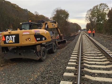 Swale construction along the rail line in Meriden. (November 2017)